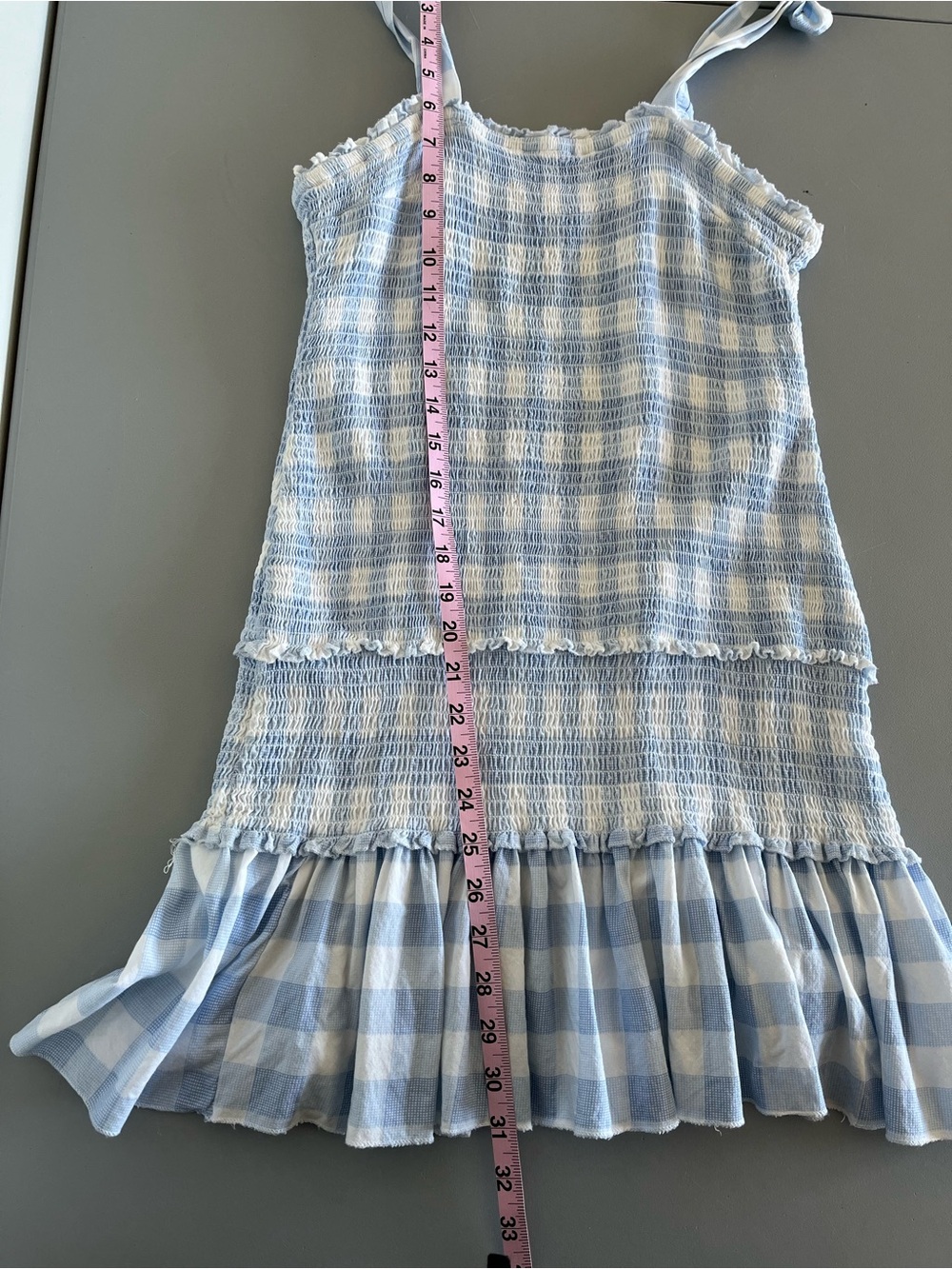 Japna Smocked Gingham Tie-Strap Mini Dress Blue & White S - Picture 11 of 11